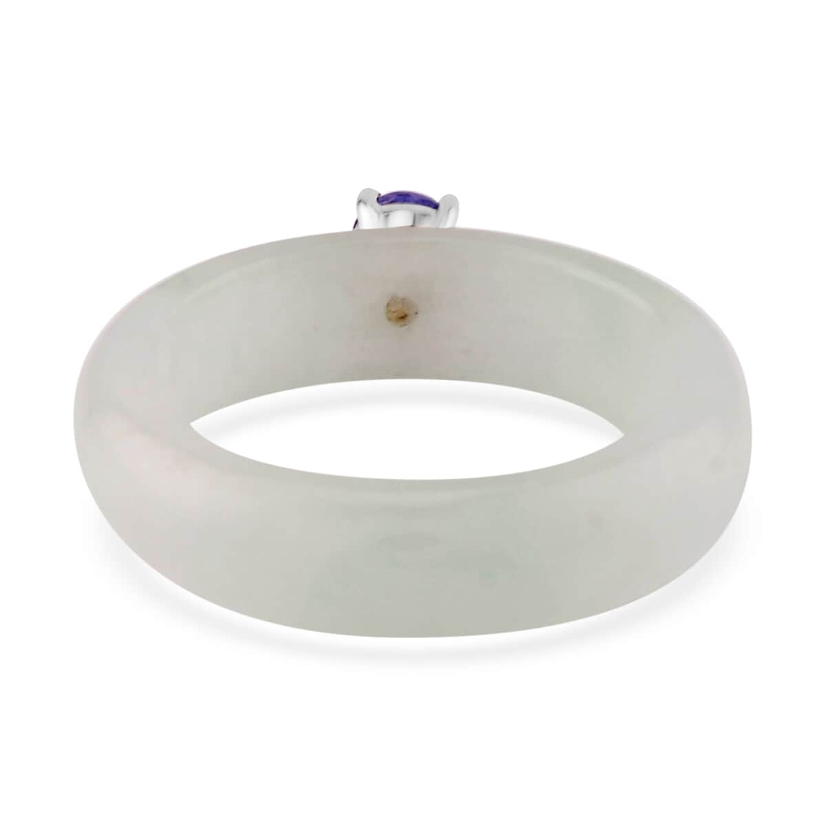 White Jade and AAA Tanzanite Band Ring in Rhodium Over Sterling Silver 13.60 ctw image number 4