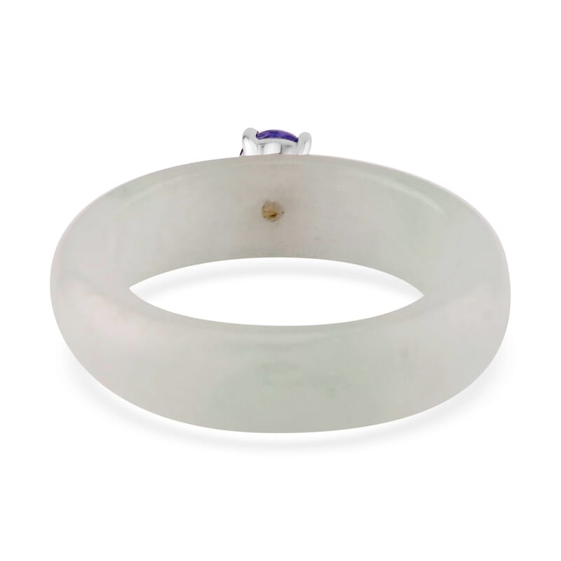 Natural Jade and Tanzanite 13.40 ctw Band Ring in Rhodium Over Sterling Silver (Size 10.0)