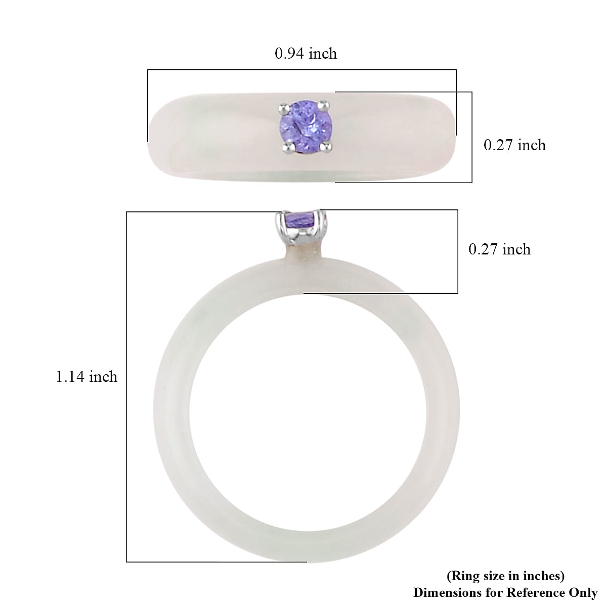 Natural Jade and Tanzanite 13.40 ctw Band Ring in Rhodium Over Sterling Silver (Size 10.0)