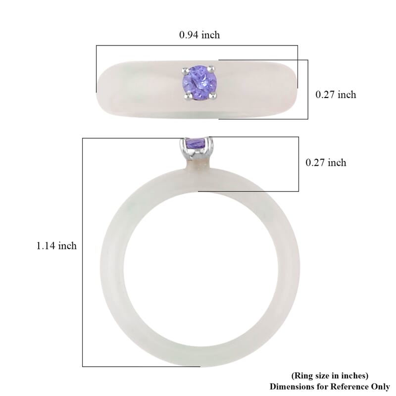 Natural Jade and Tanzanite 13.40 ctw Band Ring in Rhodium Over Sterling Silver (Size 10.0)