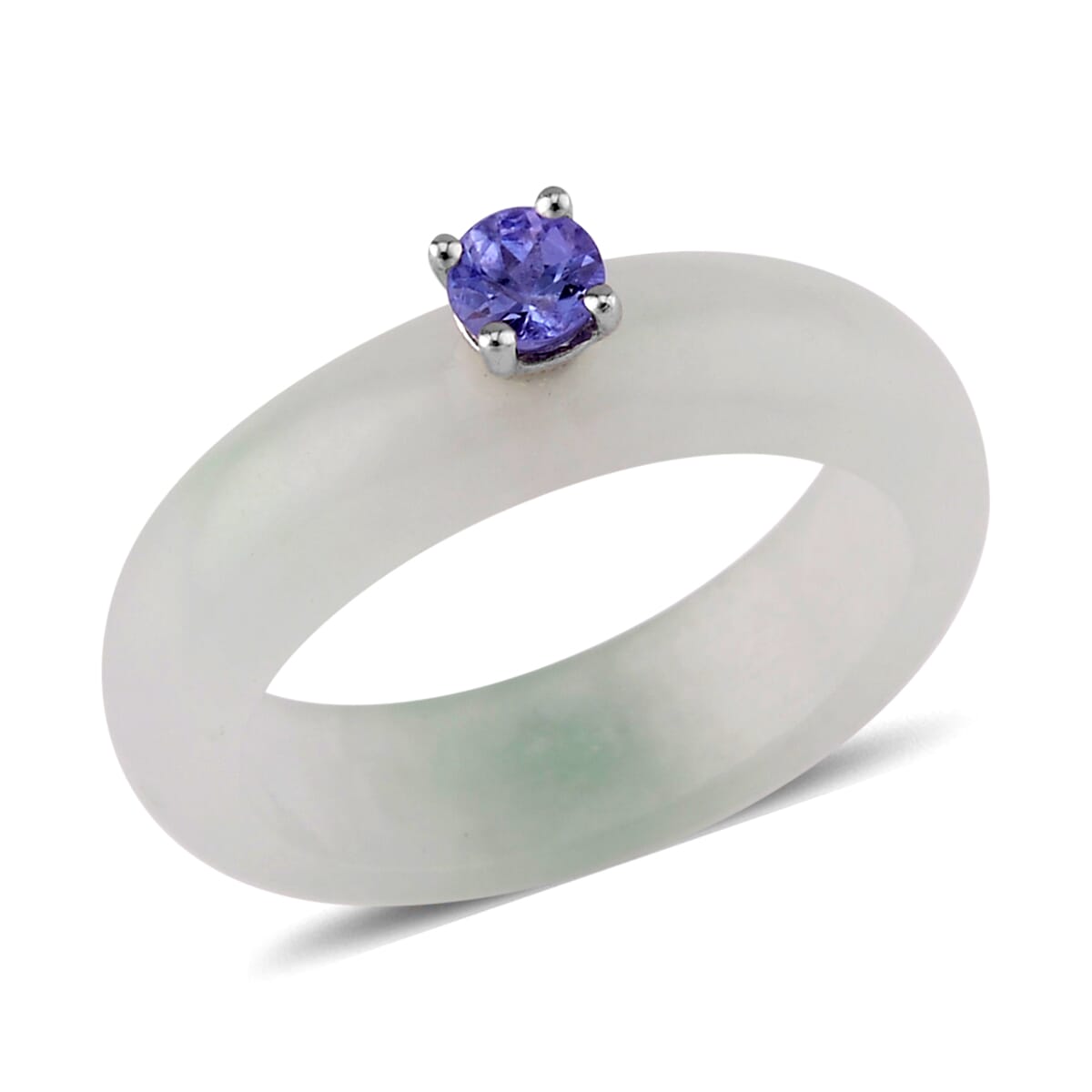 Natural Jade and Tanzanite 13.40 ctw Band Ring in Rhodium Over Sterling Silver (Size 6.0) image number 0