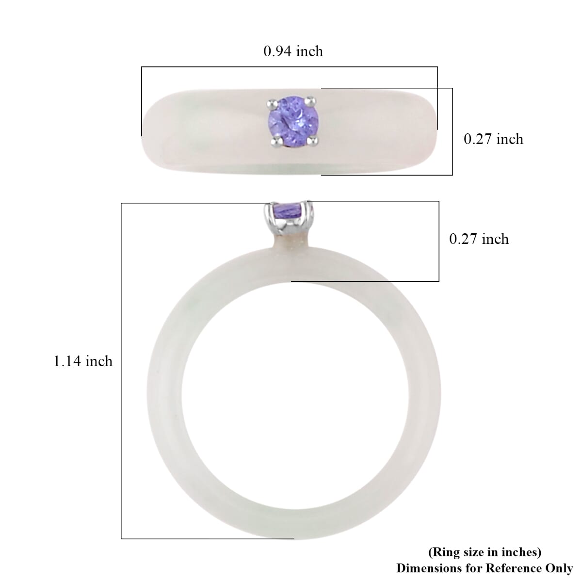 Natural Jade and Tanzanite 13.40 ctw Band Ring in Rhodium Over Sterling Silver (Size 6.0) image number 5