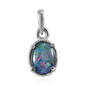 Boulder Opal Triplet Solitaire Pendant in Stainless Steel 0.90 ctw