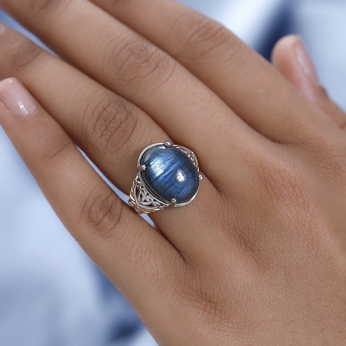 KARIS Malagasy Labradorite Solitaire Ring in 18K YG Plated and Platinum Bond (Size 10.0) 10.25 ctw image number 2