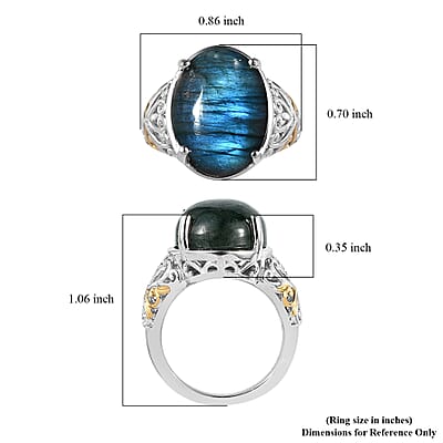 Karis AAA Malagasy Labradorite Solitaire Ring in 18K YG Plated and Platinum Bond (Size 10.0) 10.25 ctw