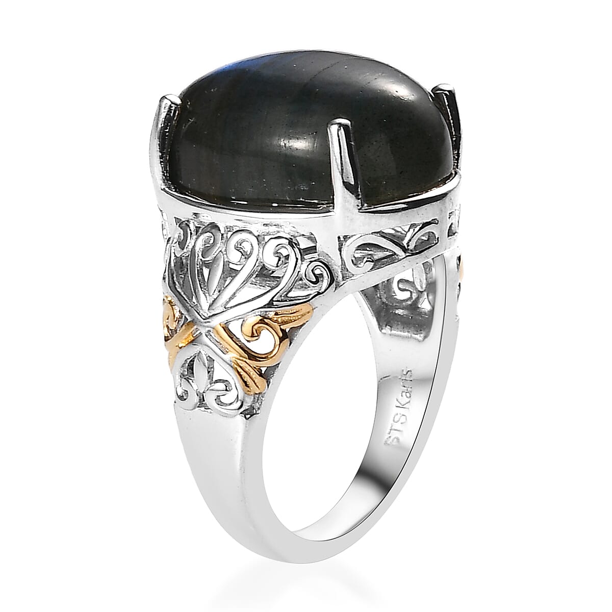 Karis AAA Malagasy Labradorite Solitaire Ring in 18K YG Plated and Platinum Bond (Size 8.0) 10.25 ctw image number 3