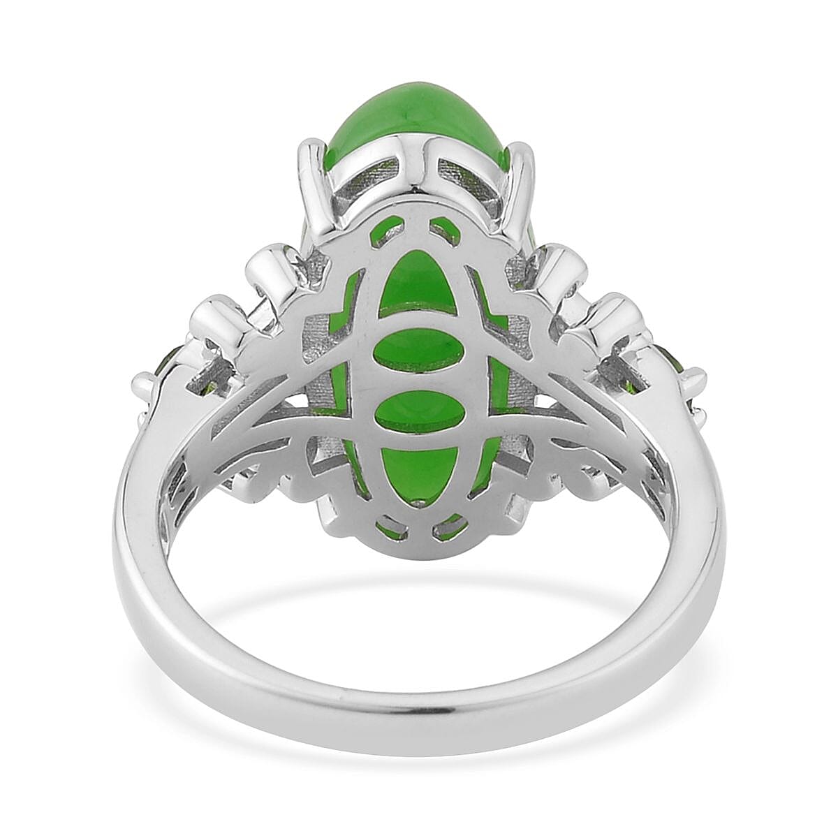 Green Jade (D) and Chrome Diopside Ring in Sterling Silver (Size 5.0) 10.25 ctw image number 4