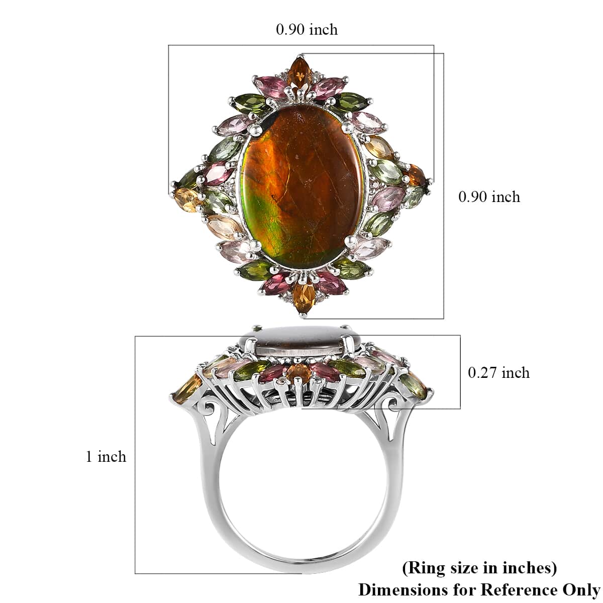 Canadian Ammolite, Multi Gemstone Ring in Platinum Over Sterling Silver (Size 6.0) 8.40 ctw image number 5