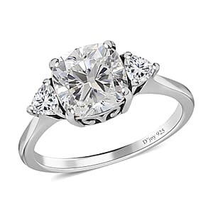 Moissanite 2.65 ctw Trilogy Ring, Moissanite Ring, Three Stone Ring, Platinum Over Sterling Silver Ring (Size 11.0)