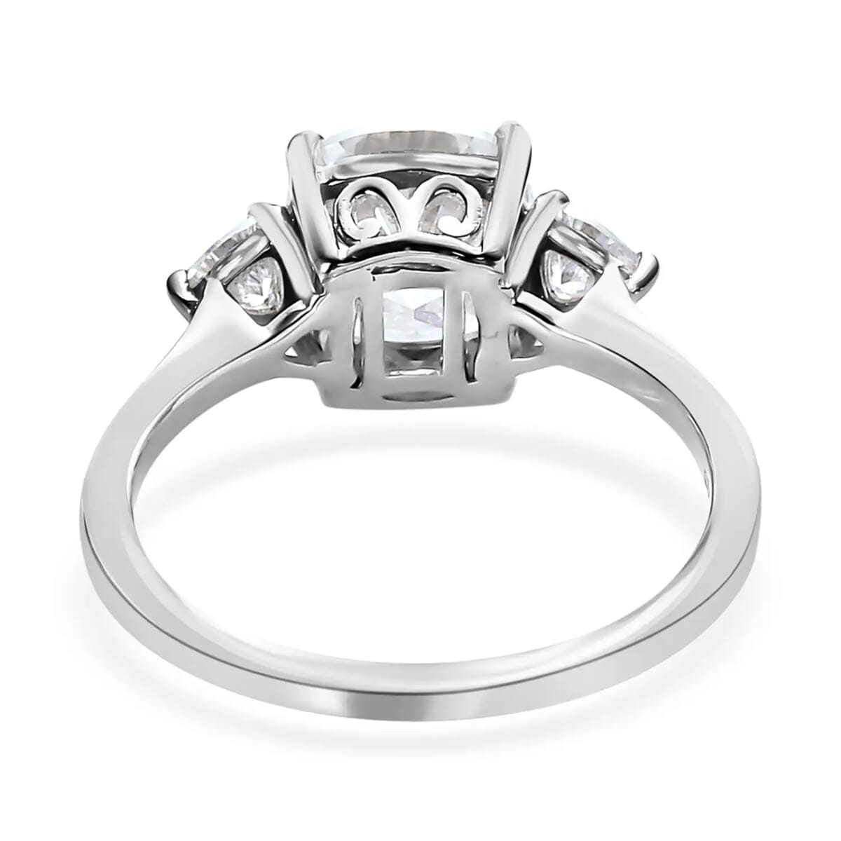 Moissanite 2.65 ctw Trilogy Ring, Moissanite Ring, Three Stone Ring, Platinum Over Sterling Silver Ring (Size 11.0) image number 5