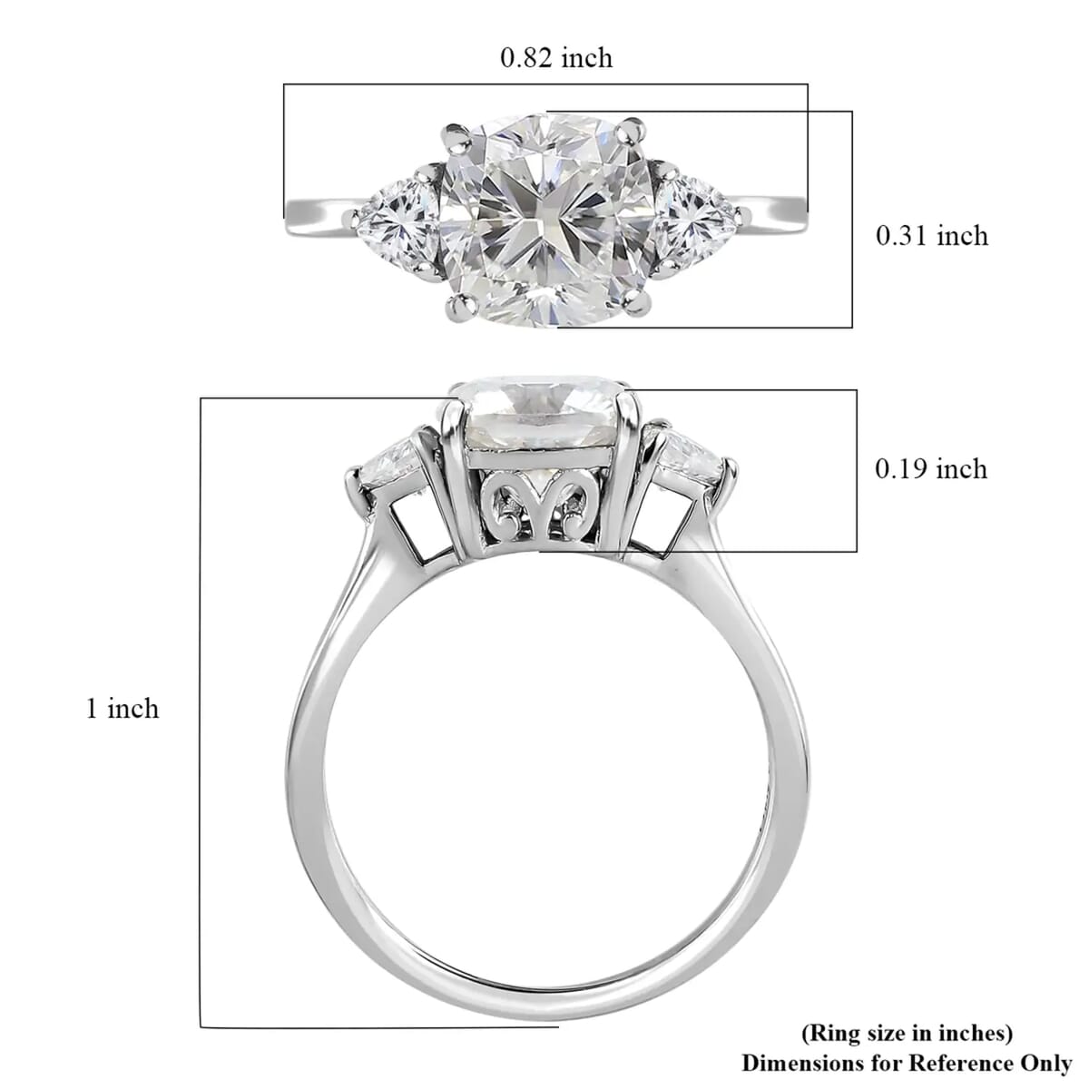 Moissanite 2.65 ctw Trilogy Ring, Moissanite Ring, Three Stone Ring, Platinum Over Sterling Silver Ring (Size 11.0) image number 6