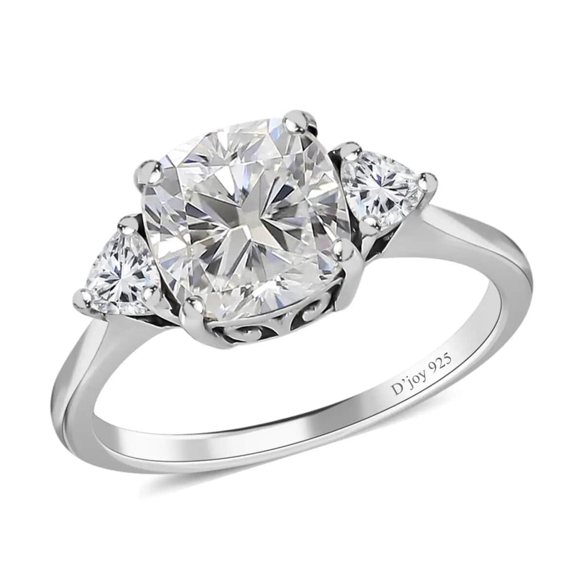 Moissanite 2.65 ctw Trilogy Ring, Moissanite Ring, Three Stone Ring, Platinum Over Sterling Silver Ring (Size 6) image number 0