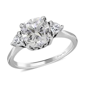 Moissanite 2.65 ctw Trilogy Ring, Moissanite Ring, Three Stone Ring, Platinum Over Sterling Silver Ring (Size 6)