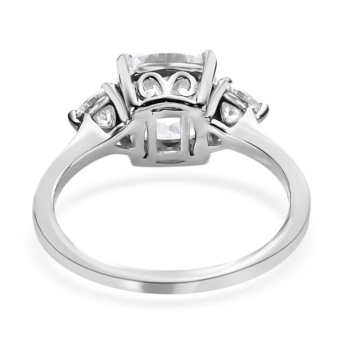 Moissanite 2.65 ctw Trilogy Ring, Moissanite Ring, Three Stone Ring, Platinum Over Sterling Silver Ring (Size 6) image number 5