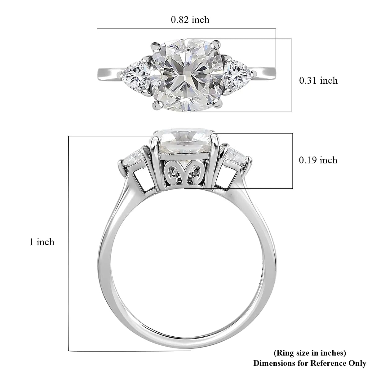 Moissanite 2.65 ctw Trilogy Ring, Moissanite Ring, Three Stone Ring, Platinum Over Sterling Silver Ring (Size 9.0) image number 6