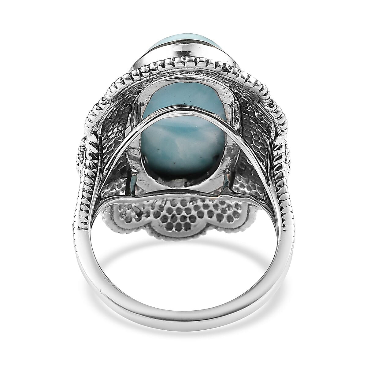 Artisan Crafted Larimar Oval Shape Solitaire Ring in Sterling Silver, Oval Engagement Ring (Size 10.0) 10.00 ctw