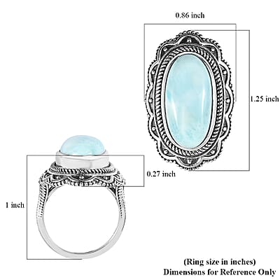 Artisan Crafted Larimar Oval Shape Solitaire Ring in Sterling Silver, Oval Engagement Ring (Size 10.0) 10.00 ctw
