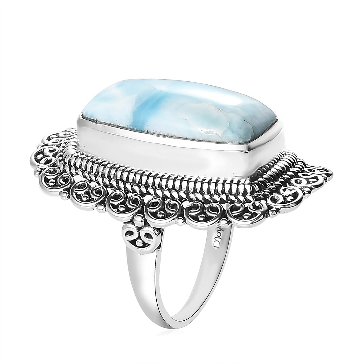 Artisan Crafted Larimar Cushion Shape Solitaire Ring in Sterling Silver, Oval Engagement Ring (Size 9.0) 11.75 ctw image number 3