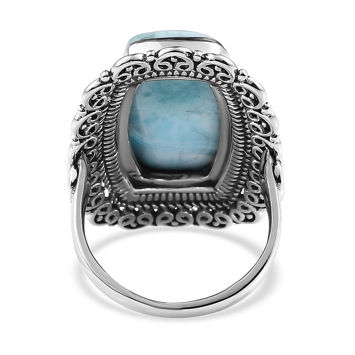 Artisan Crafted Larimar Cushion Shape Solitaire Ring in Sterling Silver, Oval Engagement Ring (Size 9.0) 11.75 ctw image number 4