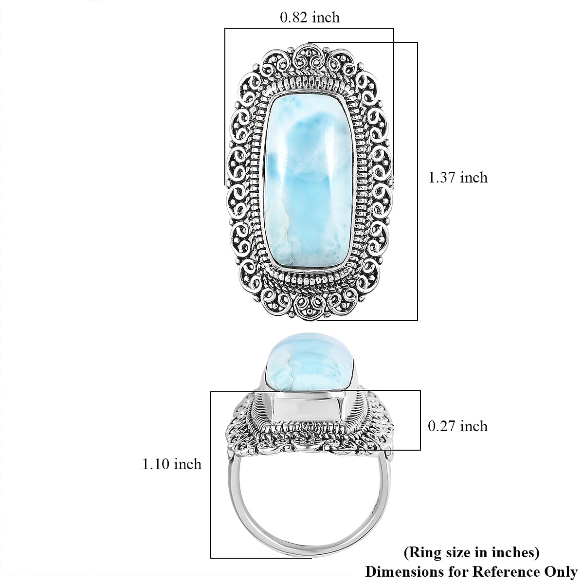 Artisan Crafted Larimar Cushion Shape Solitaire Ring in Sterling Silver, Oval Engagement Ring (Size 9.0) 11.75 ctw image number 5