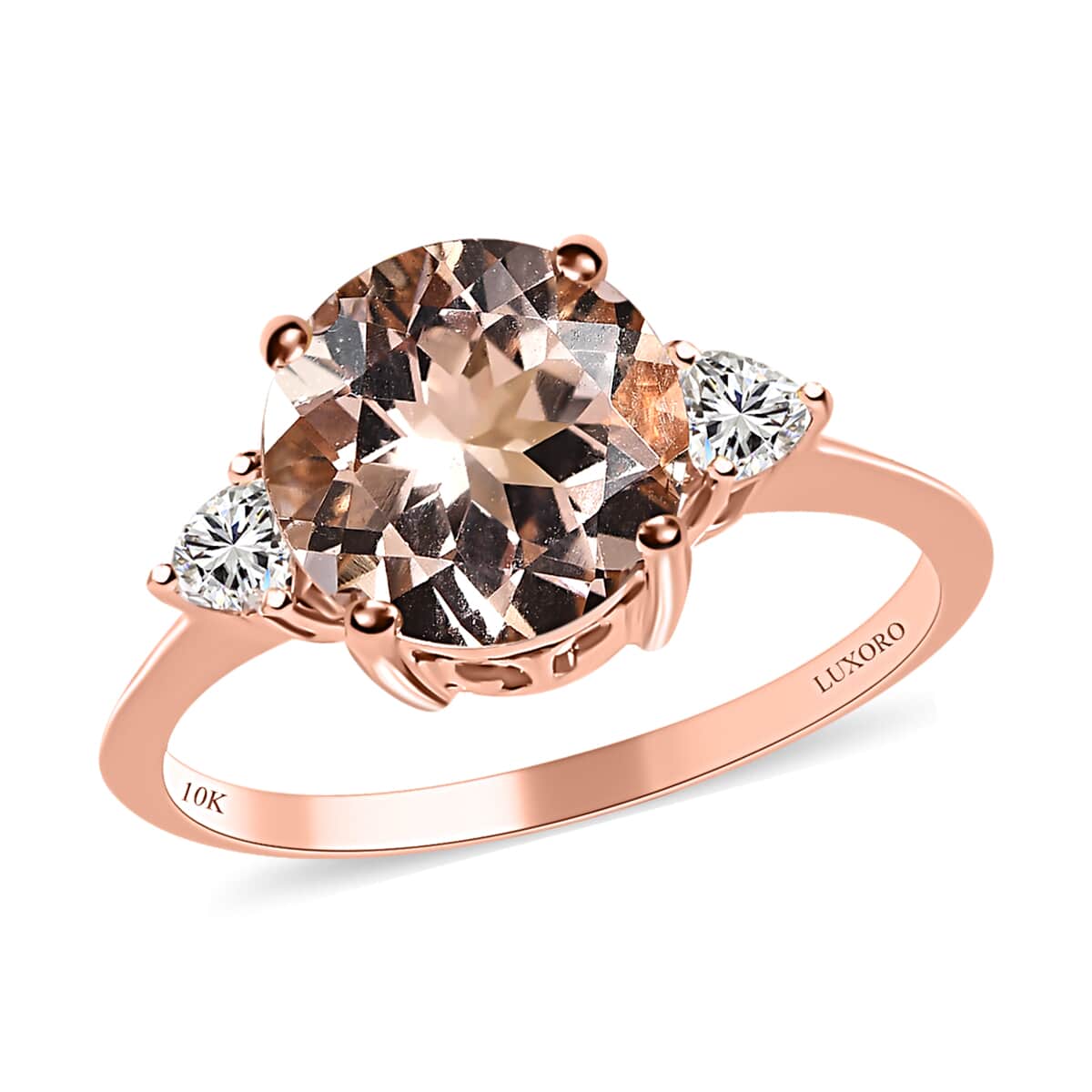 LUXORO 10K Rose Gold AAA Marropino Morganite and Moissanite Ring 2.35 Grams 2.65 ctw image number 0