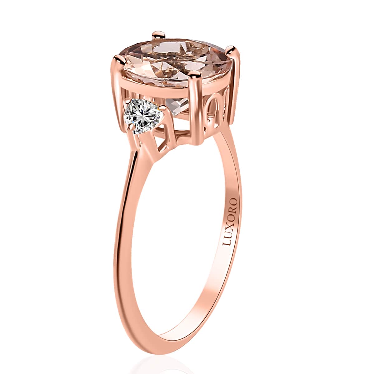 LUXORO 10K Rose Gold AAA Marropino Morganite and Moissanite Ring 2.35 Grams 2.65 ctw image number 3