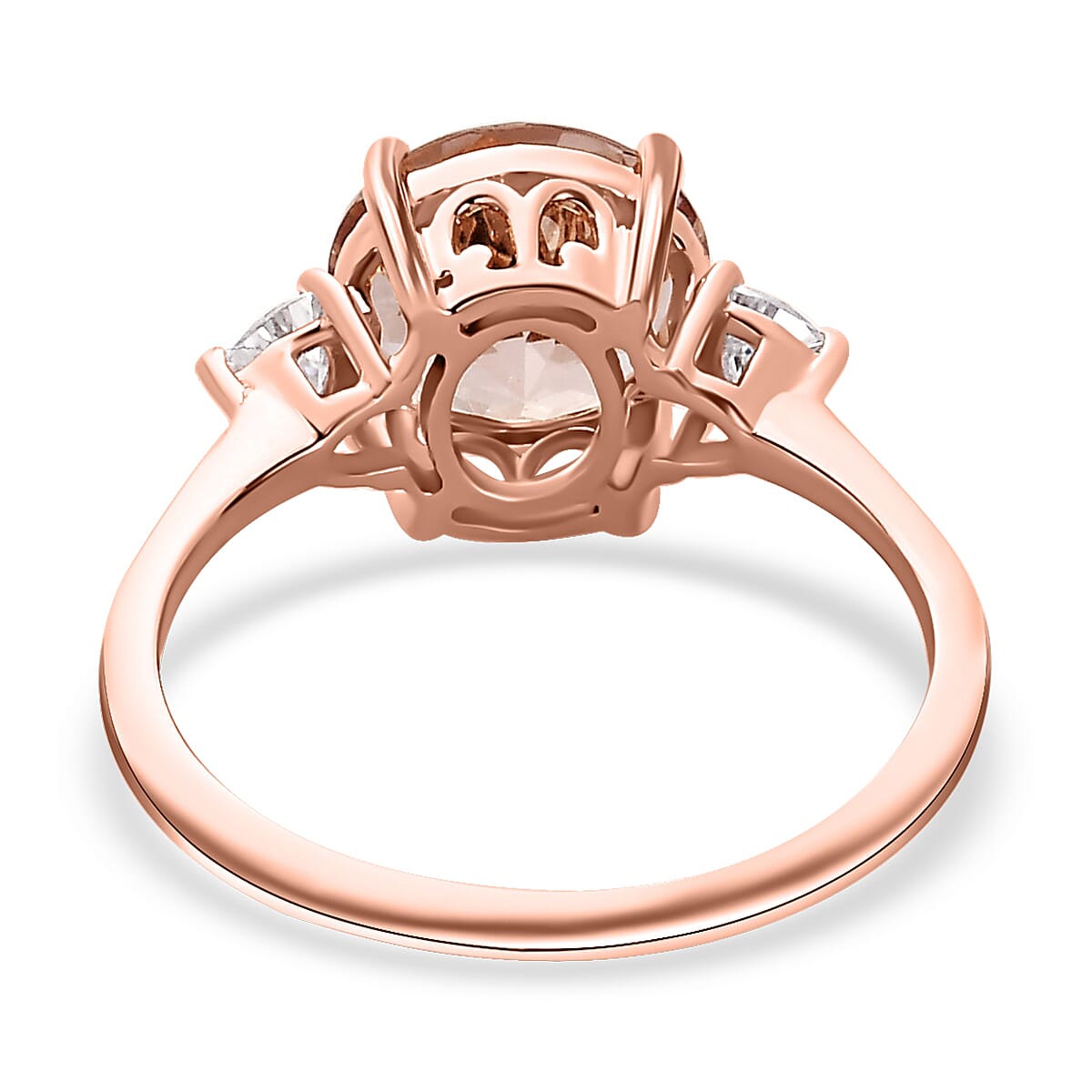 Luxoro 10K Rose Gold AAA Marropino Morganite and Moissanite Ring (Size 7.0) 2.35 Grams 2.65 ctw
