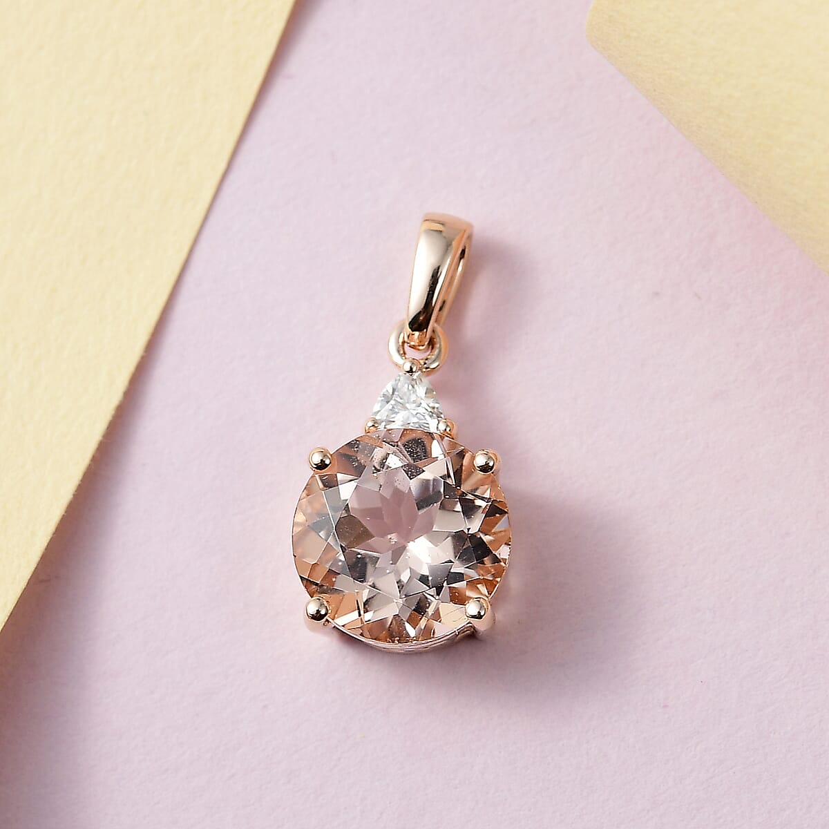 LUXORO 10K Rose Gold AAA Marropino Morganite and Moissanite Pendant 2.50 ctw image number 1