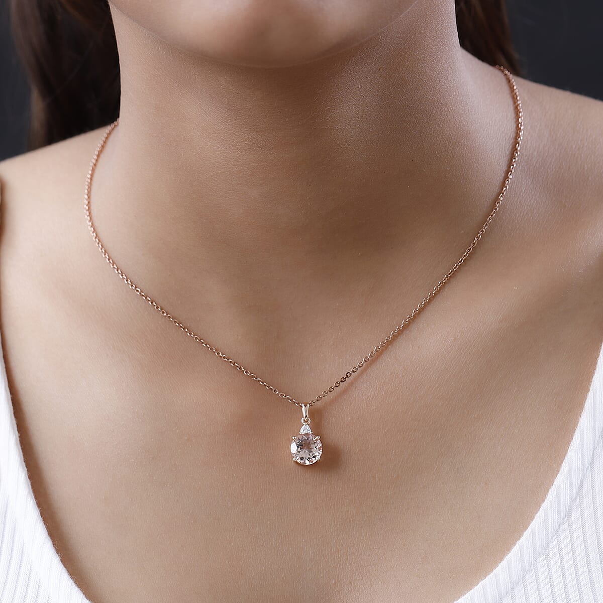 LUXORO 10K Rose Gold AAA Marropino Morganite and Moissanite Pendant 2.50 ctw image number 2