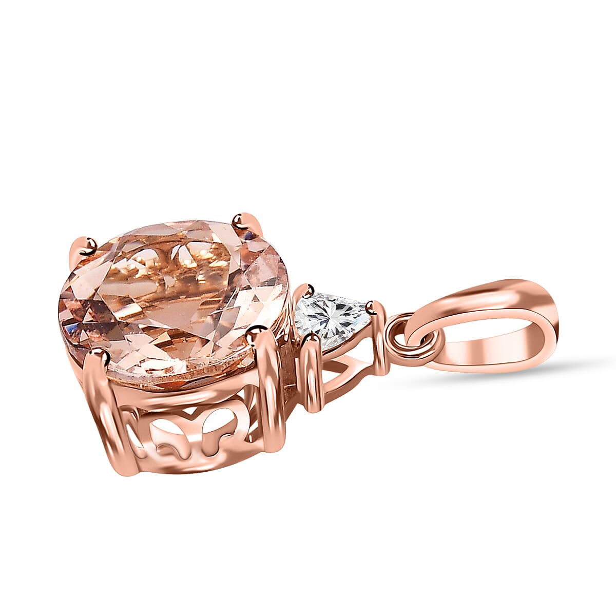 LUXORO 10K Rose Gold AAA Marropino Morganite and Moissanite Pendant 2.50 ctw image number 3