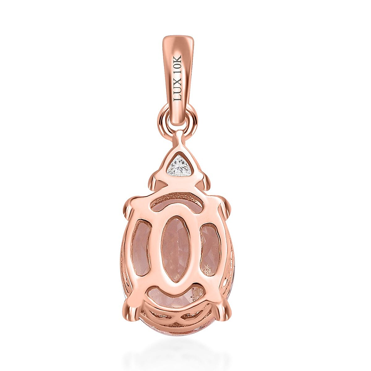 Luxoro 10K Rose Gold AAA Marropino Morganite and Moissanite Pendant 2.35 ctw
