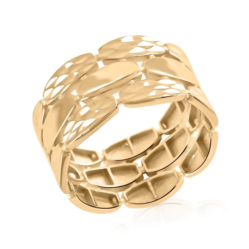Anello Panther Con Taglio Diamante E Alta Lucidatura Italian 10K Yellow Gold 3-Lined Petal Ring (Size 10.0) 3.35 Grams