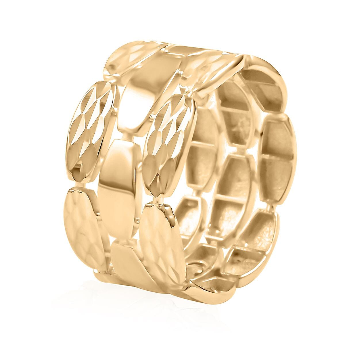 Anello Panther Con Taglio Diamante E Alta Lucidatura Italian 10K Yellow Gold 3-Lined Petal Ring 3.35 Grams image number 3