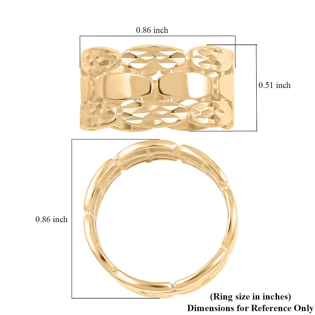 Anello Panther Con Taglio Diamante E Alta Lucidatura Italian 10K Yellow Gold 3-Lined Petal Ring (Size 10.0) 3.35 Grams