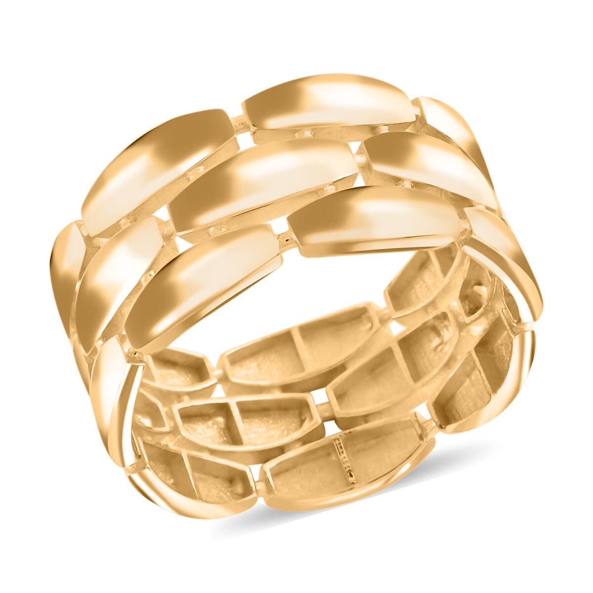 Anello Panther Alto Lucido Italian 10K Yellow Gold 3-Lined Petal Ring 3.65 Grams image number 0