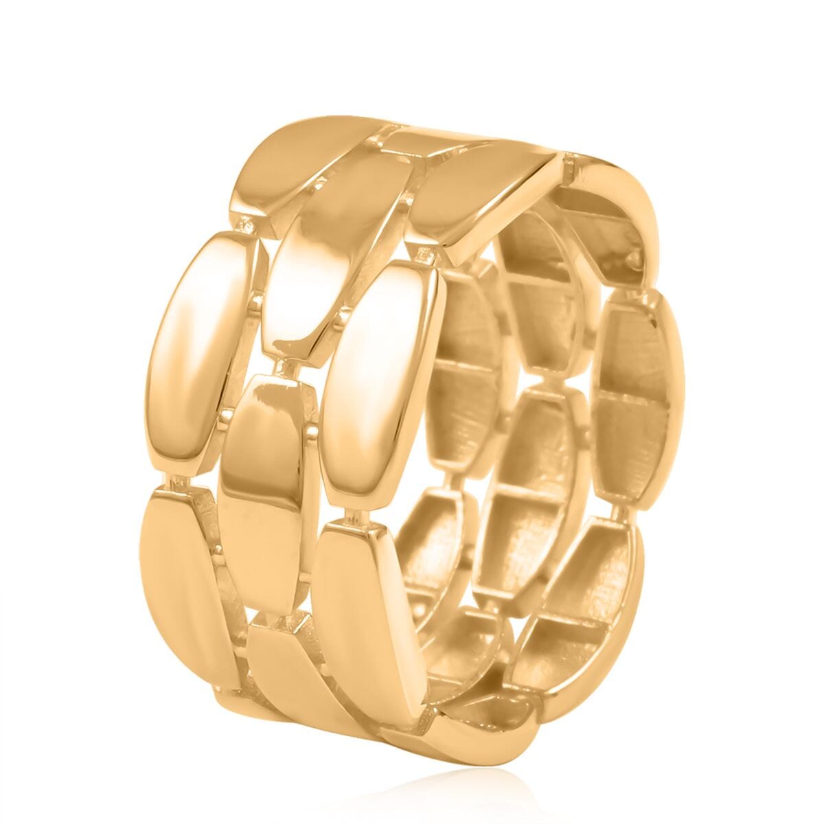 Anello Panther Alto Lucido Italian 10K Yellow Gold 3-Lined Petal Ring 3.65 Grams image number 3