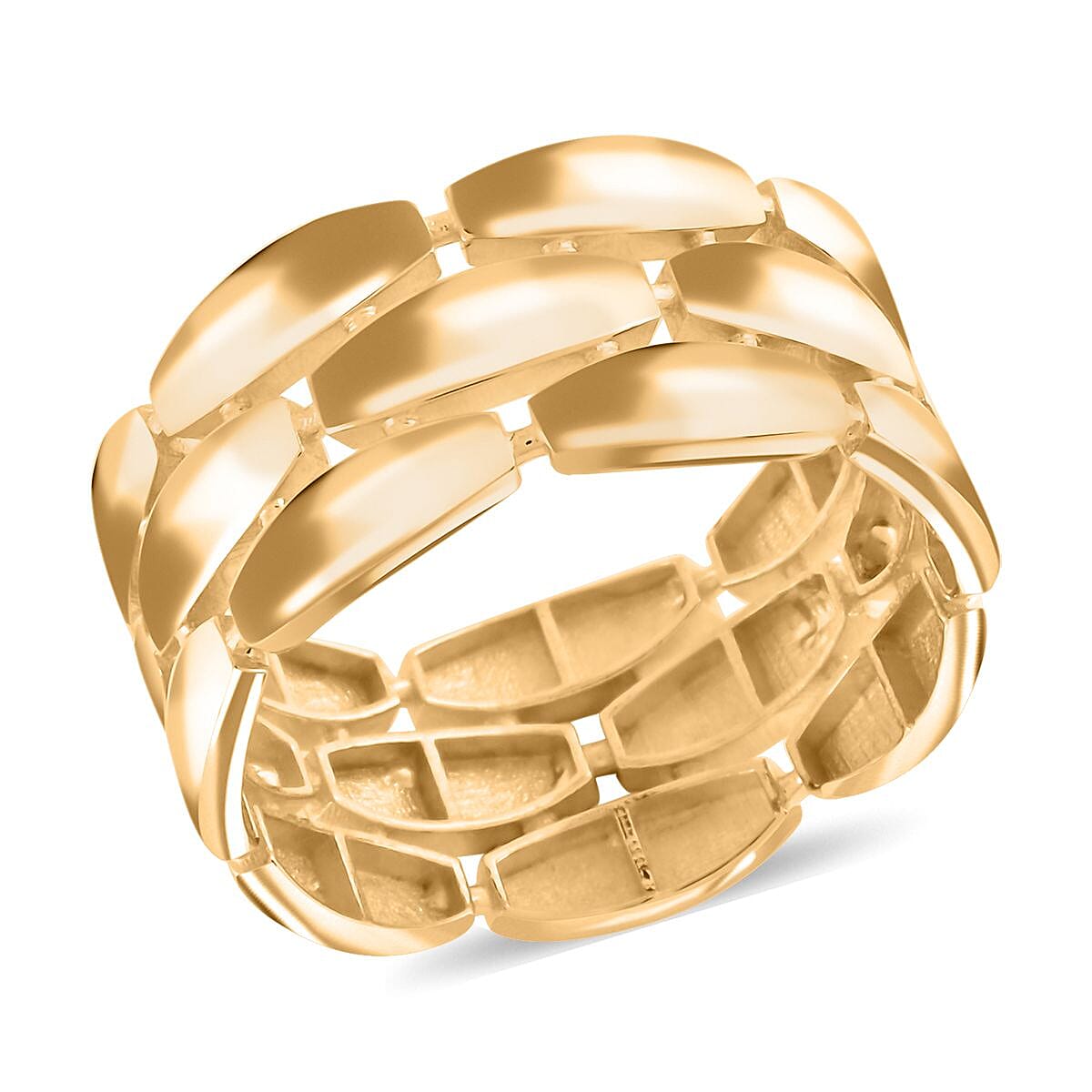 Anello Panther Alto Lucido Italian 10K Yellow Gold 3-Lined Petal Ring (Size 7.0) 3.65 Grams image number 0