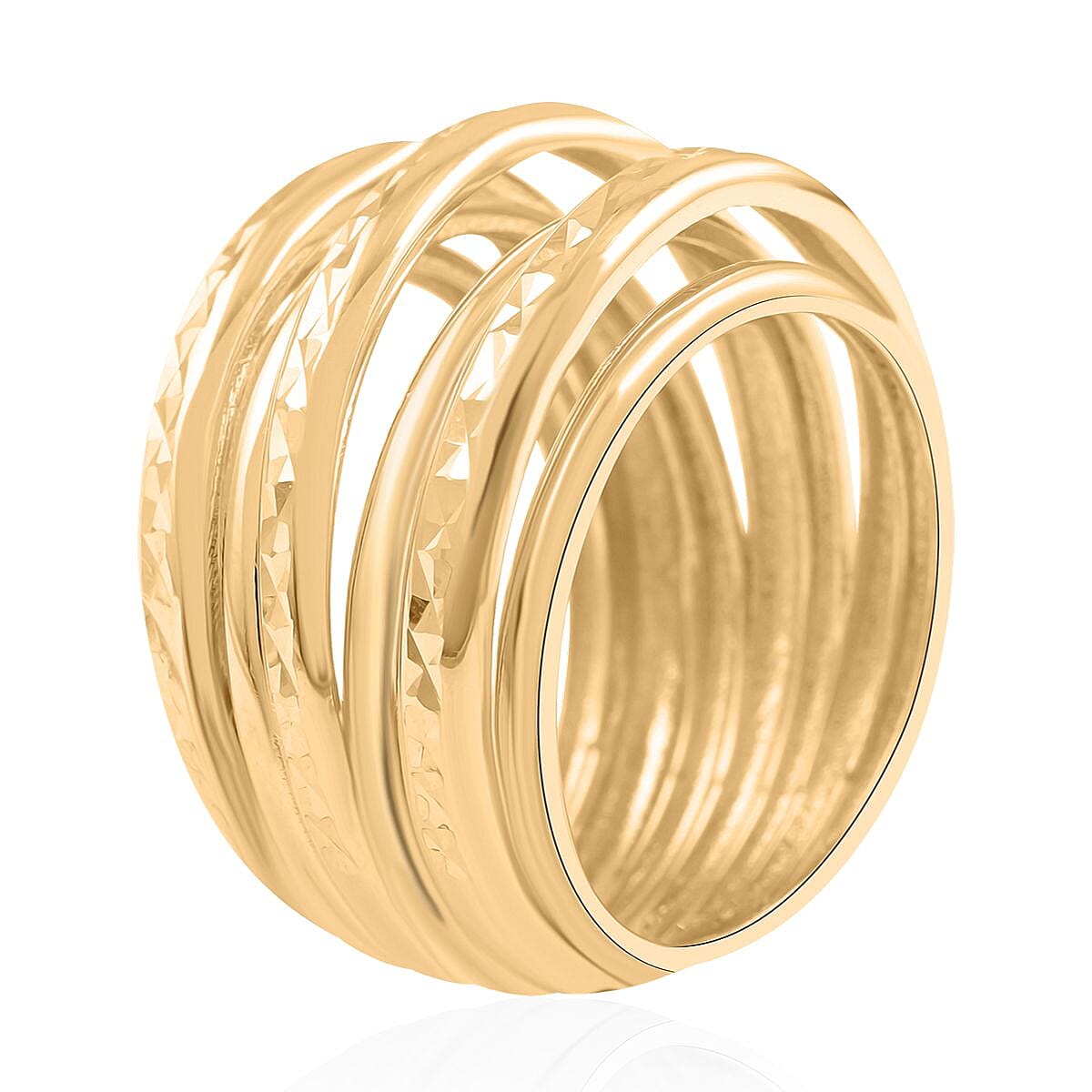 Anello Multifilo Ad Alta Lucidatura E Diamante Italian 10K Yellow Gold Diamond-Cut Multi Strand Ring (Size 10.0) 3.80 Grams