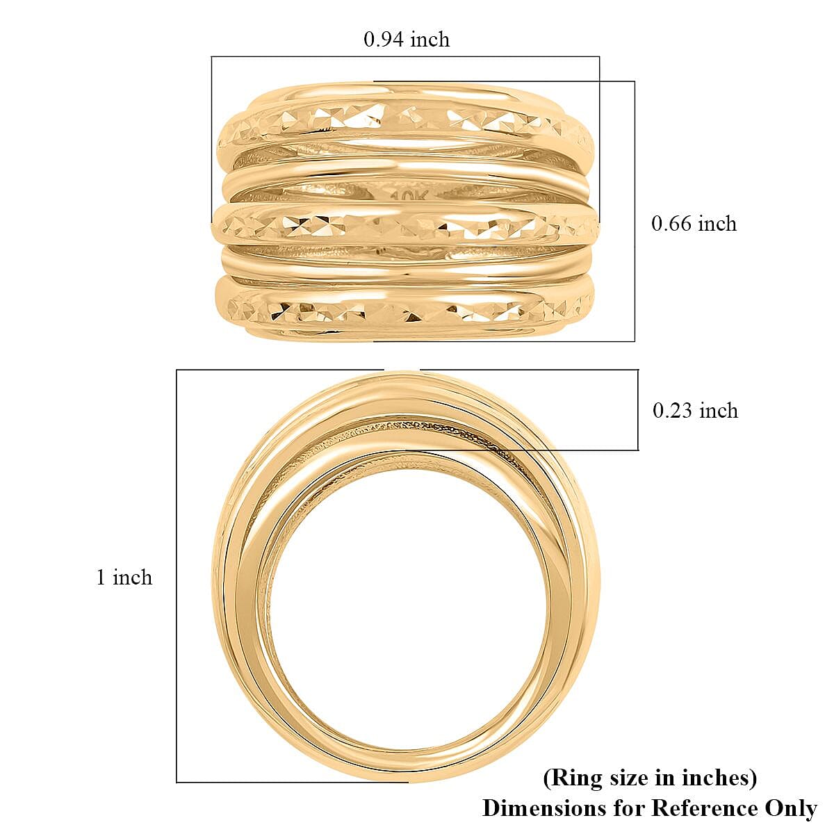 Anello Multifilo Ad Alta Lucidatura E Diamante Italian 10K Yellow Gold Diamond-Cut Multi Strand Ring (Size 11.0) 3.80 Grams image number 4