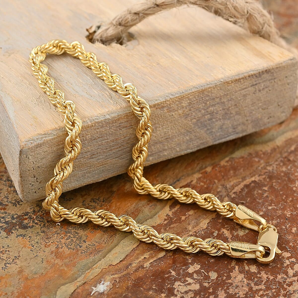 10K Yellow Gold 3.3mm Quint Rope Bracelet (8.00 In) 2.3 Grams image number 1