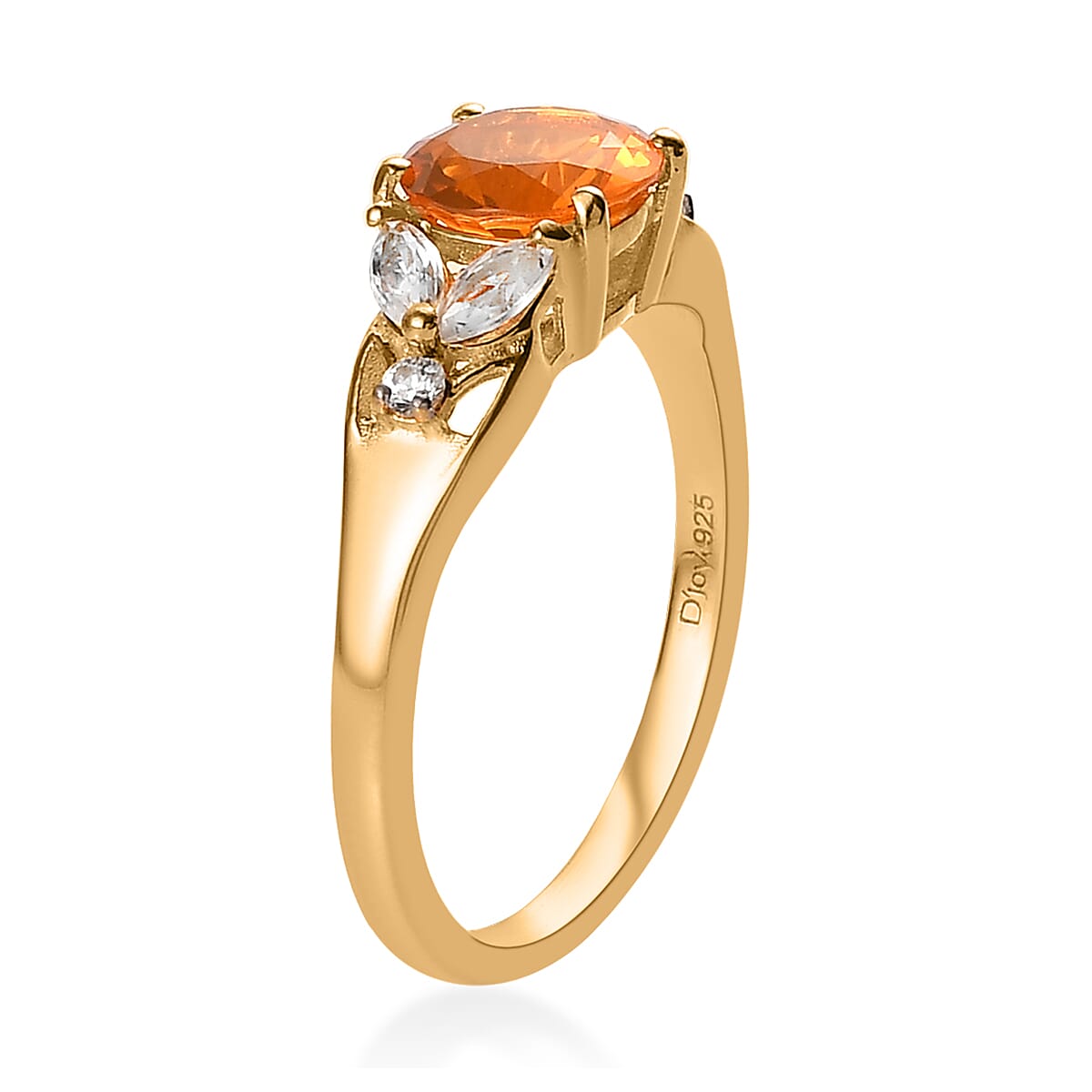 Premium Brazilian Fire Opal and Natural White Zircon Ring in Vermeil Yellow Gold Over Sterling Silver 1.20 ctw image number 3