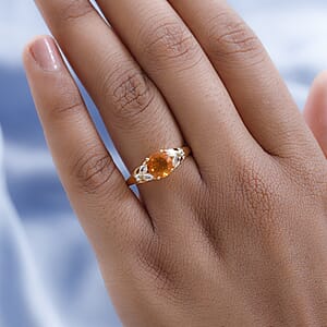 Premium Brazilian Fire Opal and White Zircon Ring in Vermeil Yellow Gold Over Sterling Silver (Size 7.0) 1.20 ctw