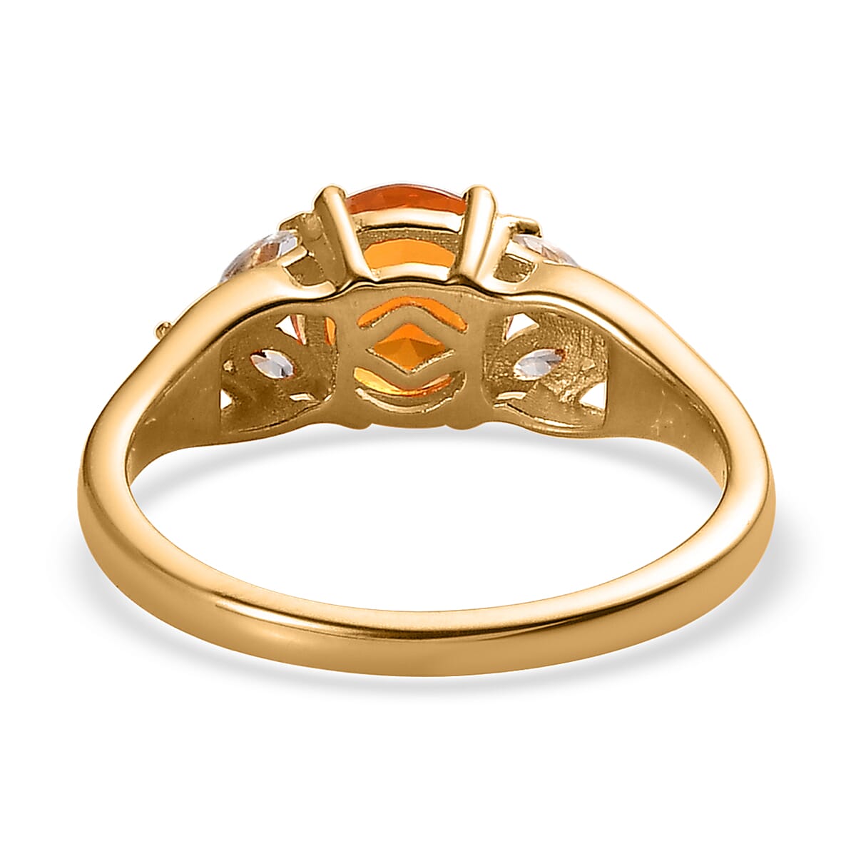 Premium Brazilian Fire Opal and White Zircon Ring in Vermeil Yellow Gold Over Sterling Silver (Size 7.0) 1.20 ctw image number 4