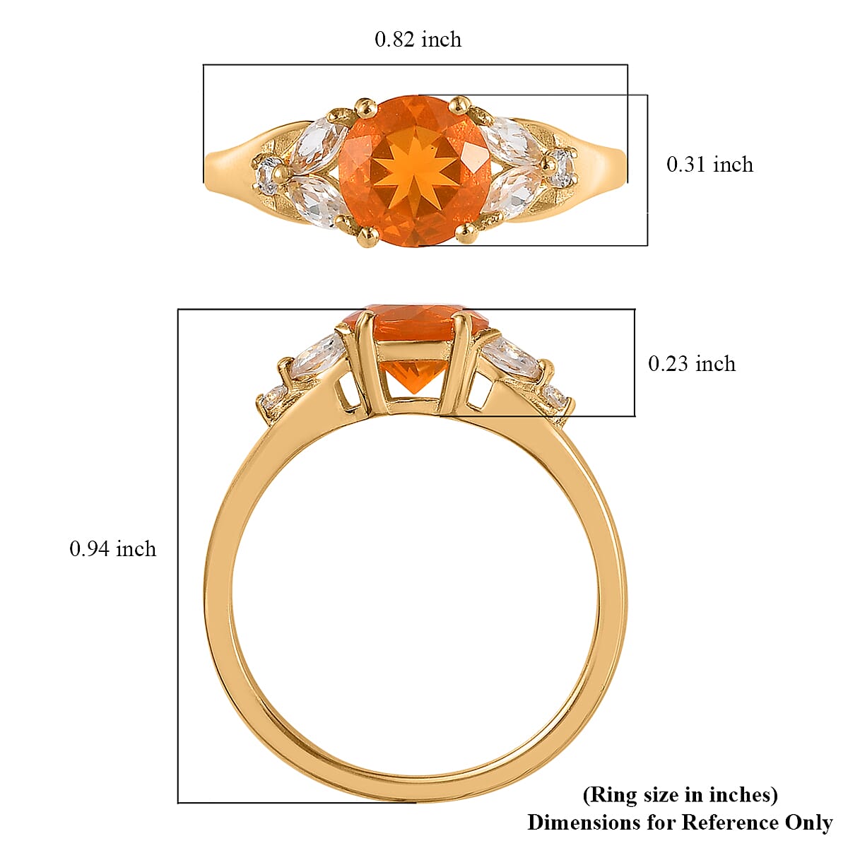 Premium Brazilian Fire Opal and White Zircon Ring in Vermeil Yellow Gold Over Sterling Silver (Size 7.0) 1.20 ctw image number 5