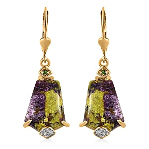 Tasmanian Stichtite and Multi Gemstone Lever Back Earrings in Vermeil YG Over Sterling Silver 12.85 ctw