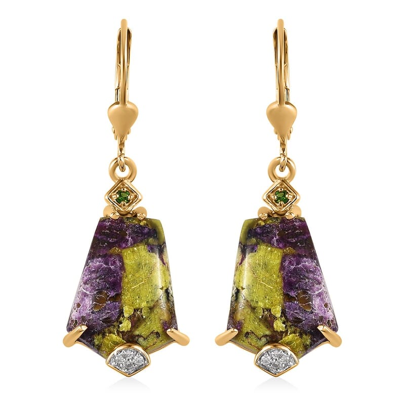 Tasmanian Stichtite and Multi Gemstone Lever Back Earrings in Vermeil YG Over Sterling Silver 12.85 ctw