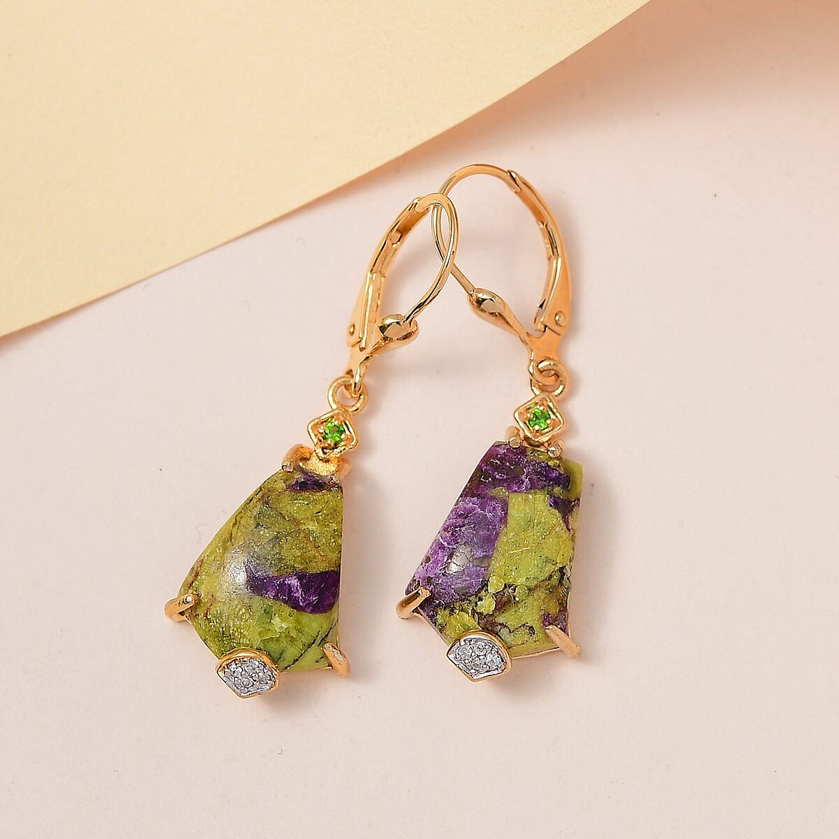 Tasmanian Stichtite and Multi Gemstone Lever Back Earrings in Vermeil YG Over Sterling Silver 12.85 ctw image number 1