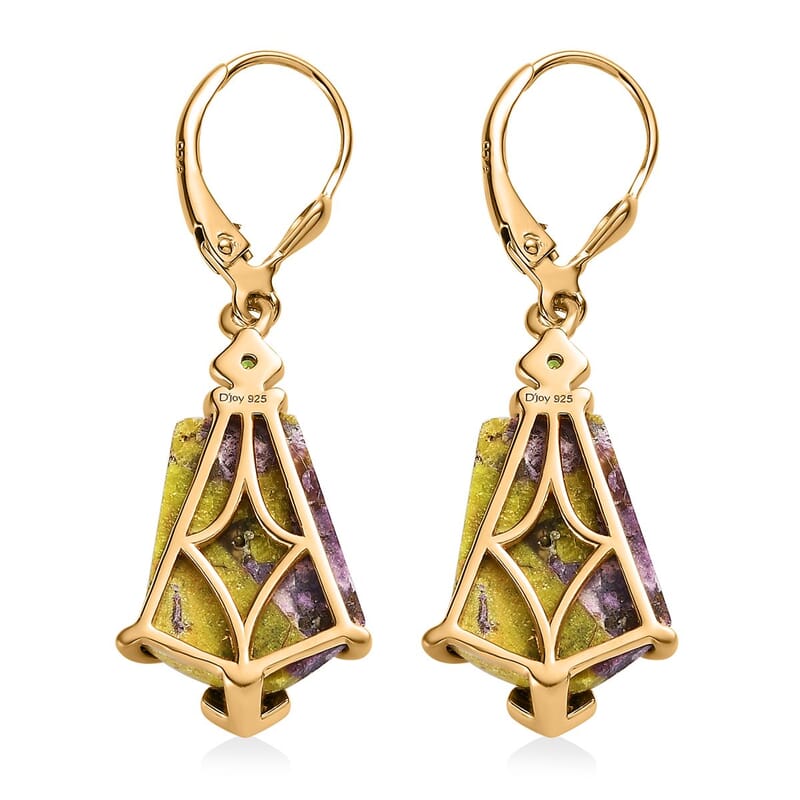 Tasmanian Stichtite and Multi Gemstone Lever Back Earrings in Vermeil YG Over Sterling Silver 12.85 ctw