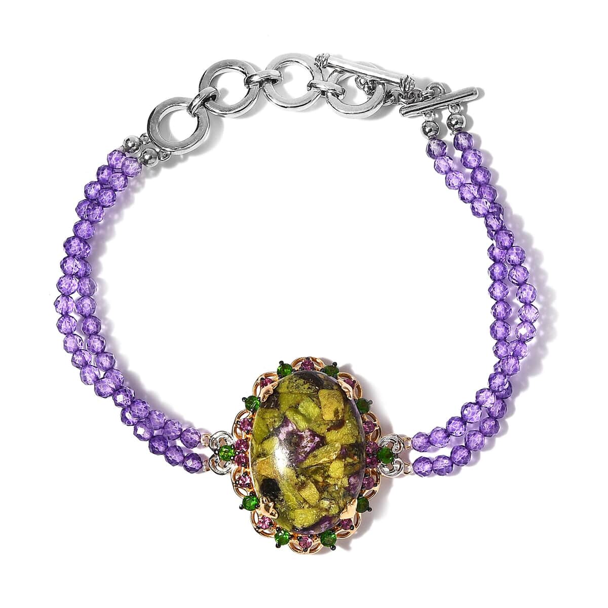 Tasmanian Stichtite and Multi Gemstone Bracelet in Vermeil YG and Platinum Over Sterling Silver (6.50-8.50In) 31.00 ctw image number 0