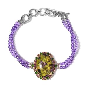 Tasmanian Stichtite and Multi Gemstone Bracelet in Vermeil YG and Platinum Over Sterling Silver (7.25 In) 31.00 ctw